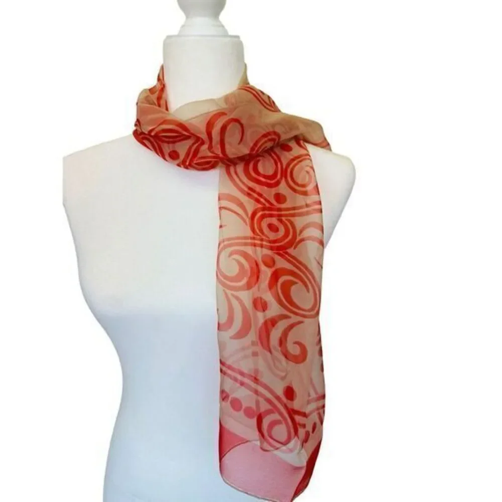 Vintage 60's 70's Red‎ & Gray Cream Swirls & Dots Pattern Retro 16x40